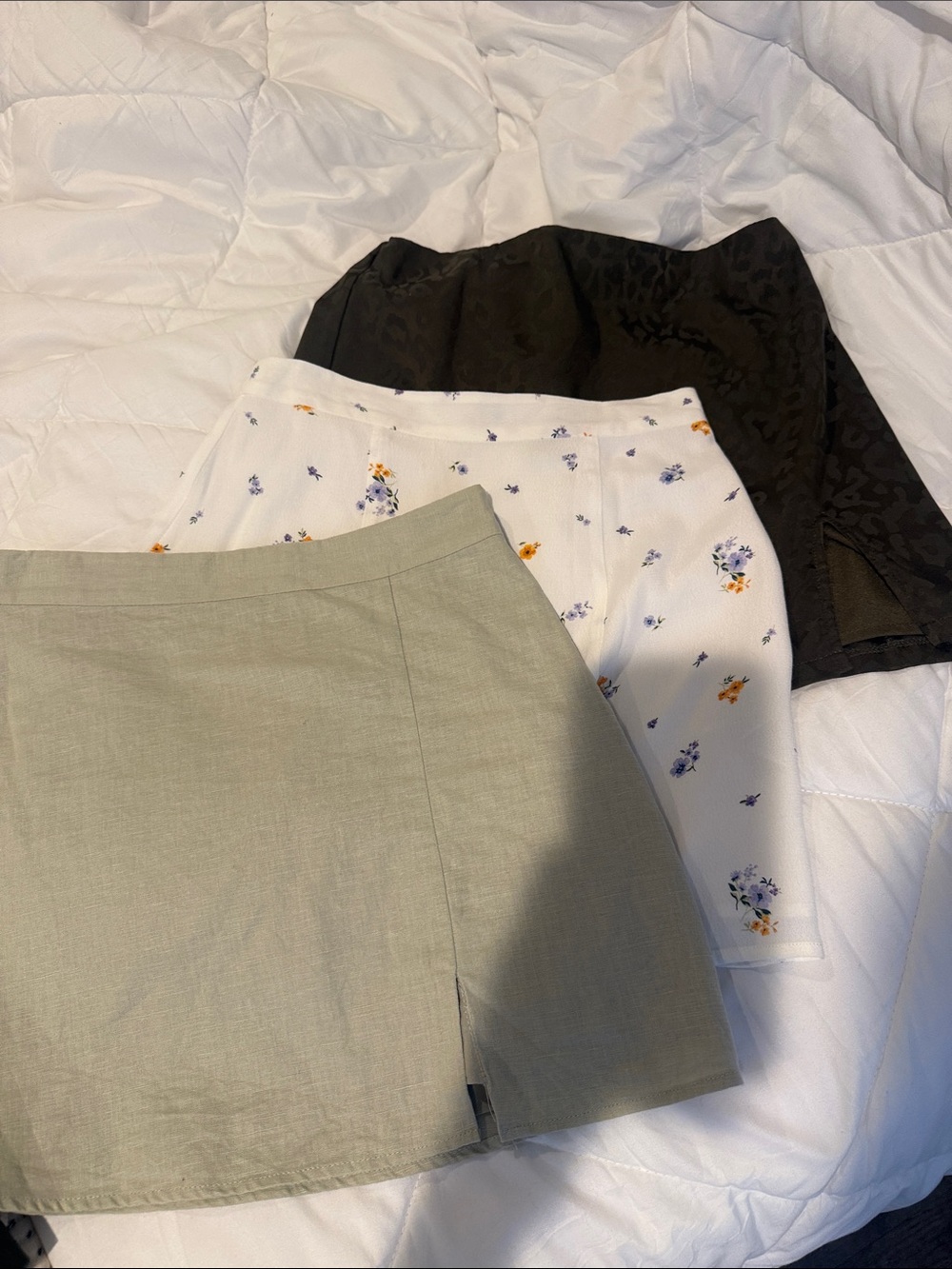3-Pack Skirt Bundle - Sage Green, White Floral & Black